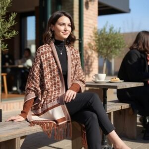 Brown Knitted Poncho Scarves